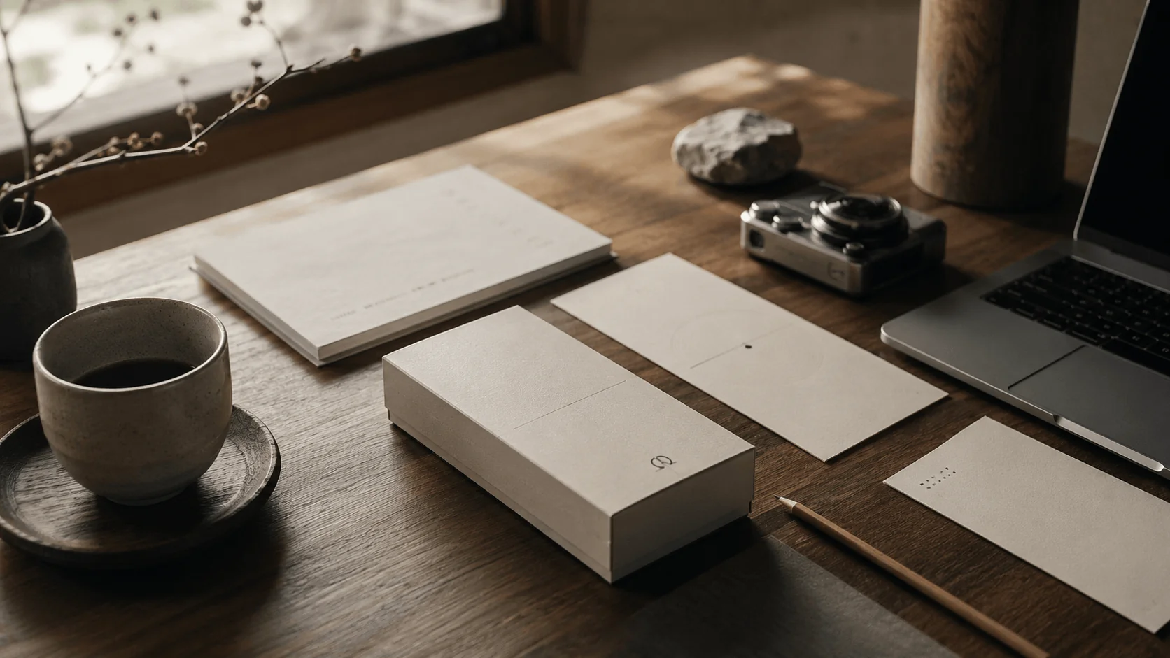 Brand materials in progress on a Tokyo desk