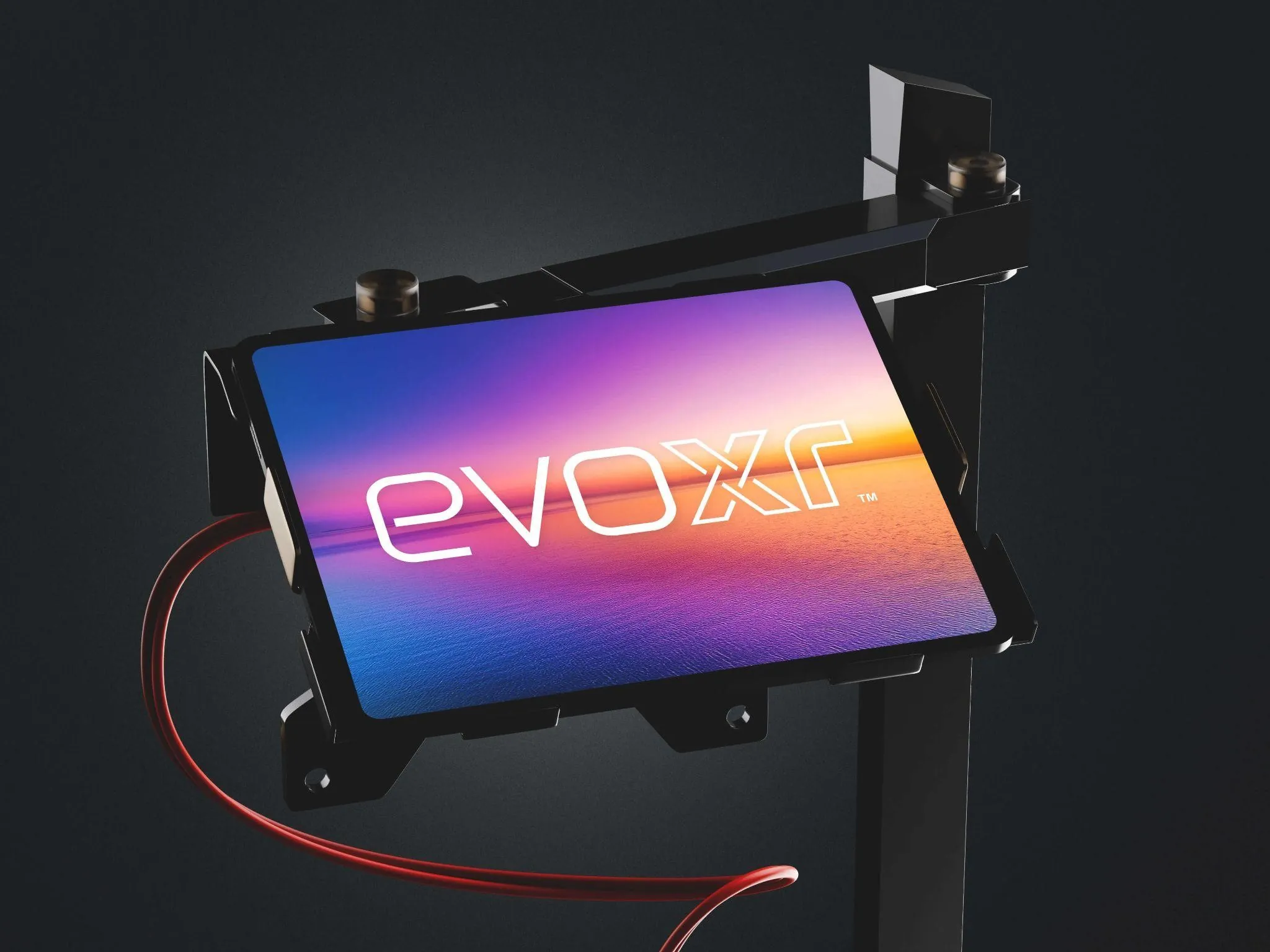 Evo XR wordmark on an event kiosk display
