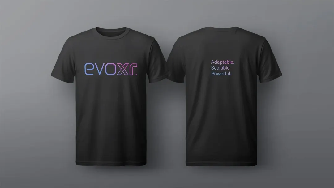 Evo XR event T-shirt mockup, front and back