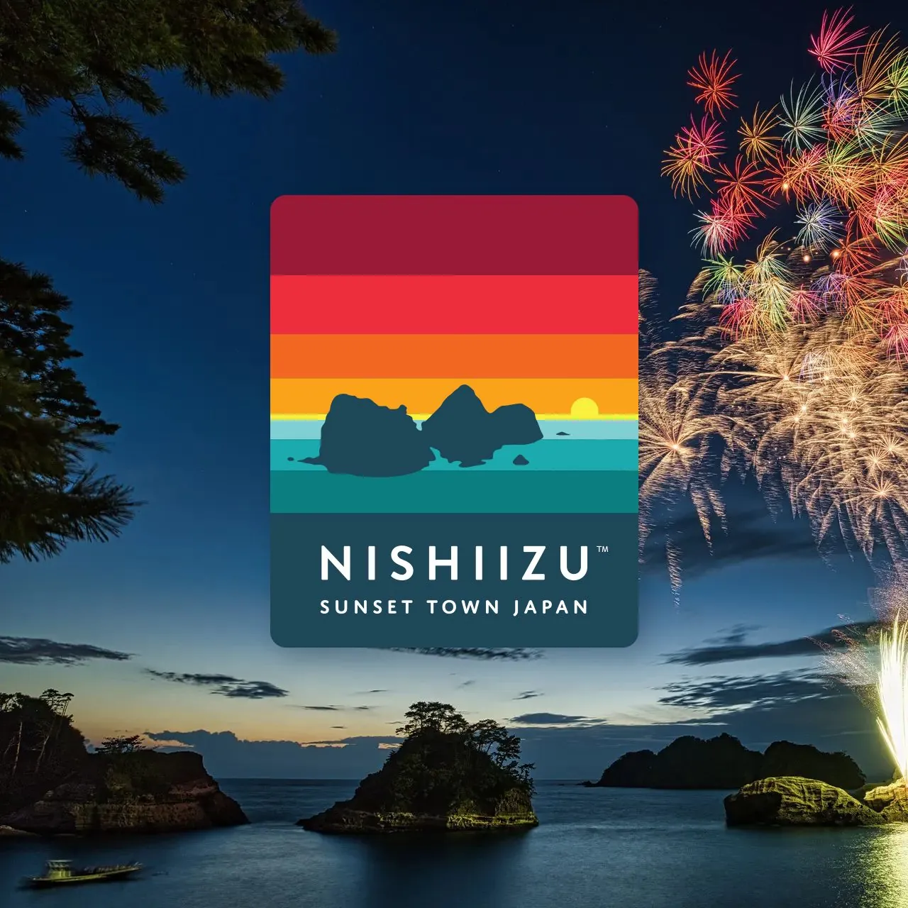 Nishiizu identity over a summer fireworks festival on the coast
